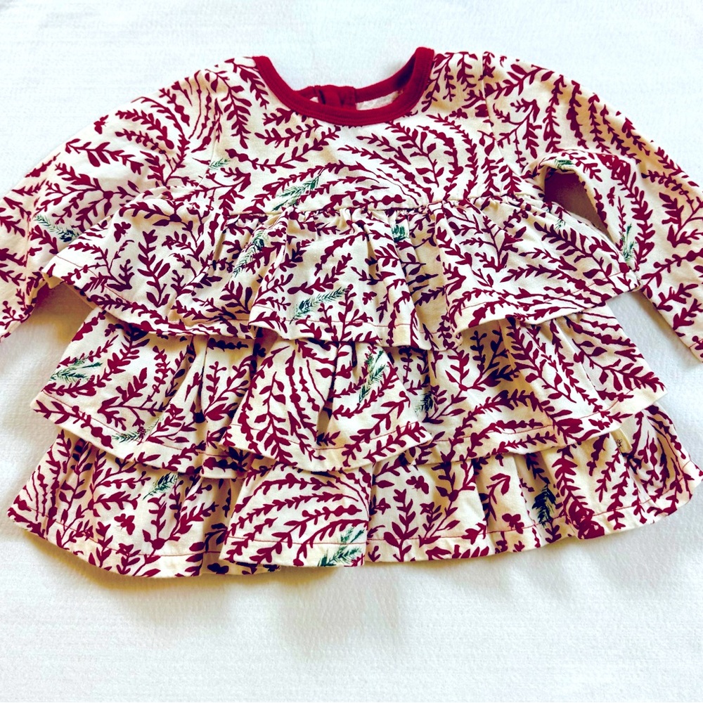 Burt's Bees Red & Green Ruffled Holiday Dress, Size 3-6 months